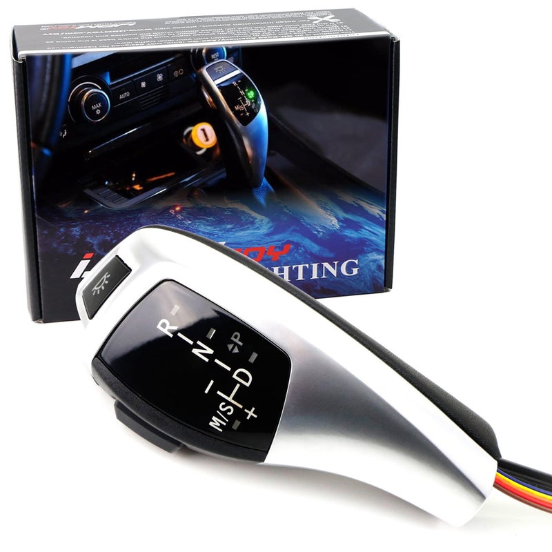 iJDMTOY F30 Style Matte Silver Finish LED Illuminated Shift Knob Gear Selector Upgrade Compatible with 06-12 BMW E90 3 Series Sedan, 07-10 E92 E93 3 Series Coupe/Convertible, 09-12 Z4, 10-12 X1, etc - Image 1